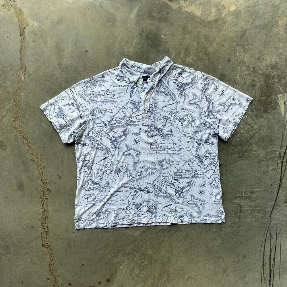 Vintage Ralph Lauren Oxford Knit Polo Shirt Men's 3XLT Hamptons Map Print Shirt